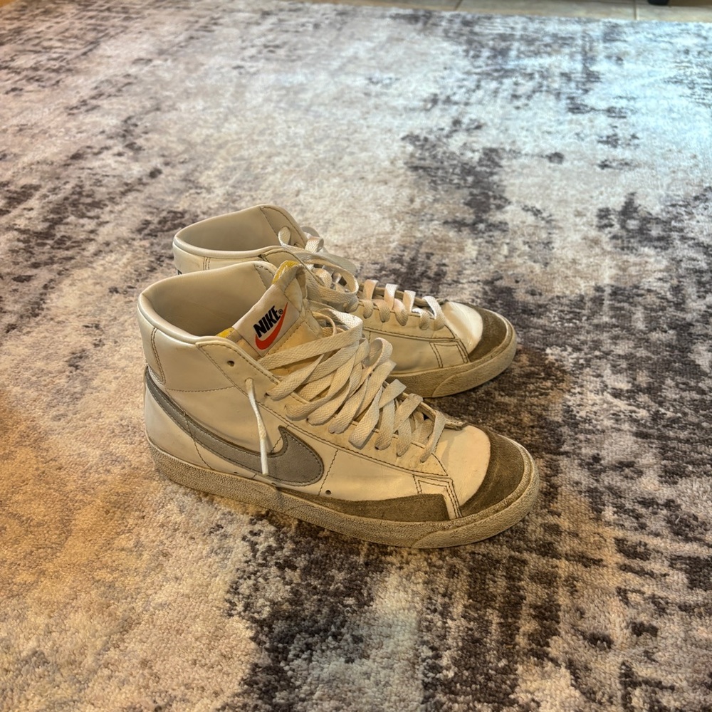 Nike women’s White and Gray High-Top Sneakers Blazers